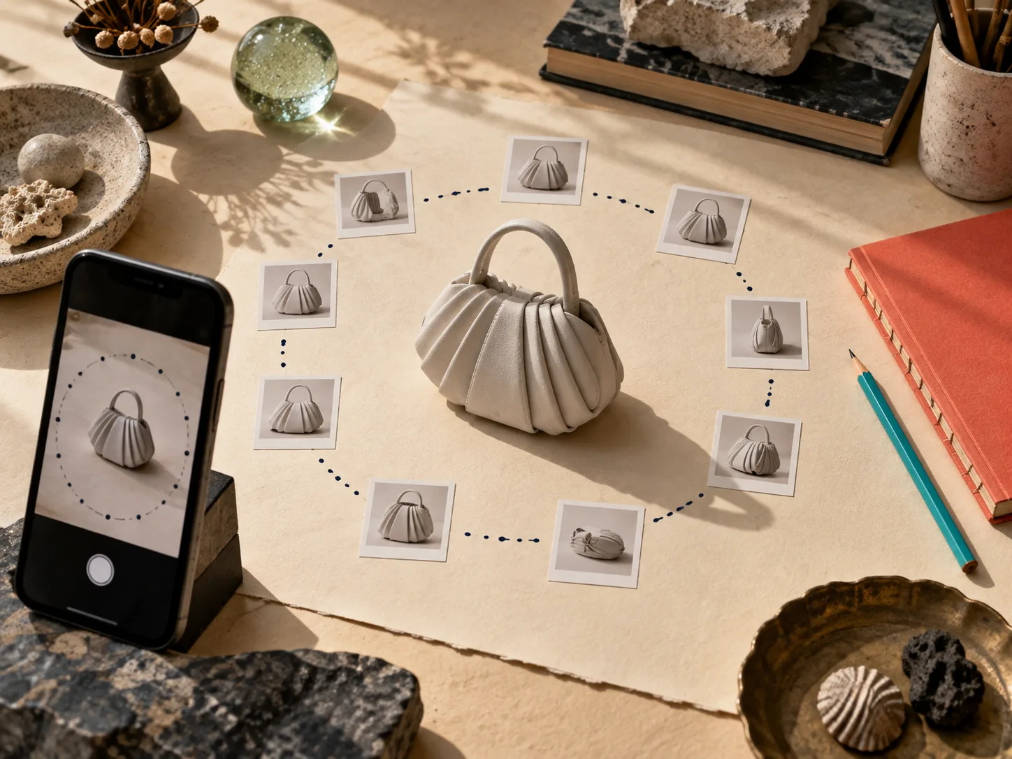 Telephone autour d un produit pour une capture photo guidee