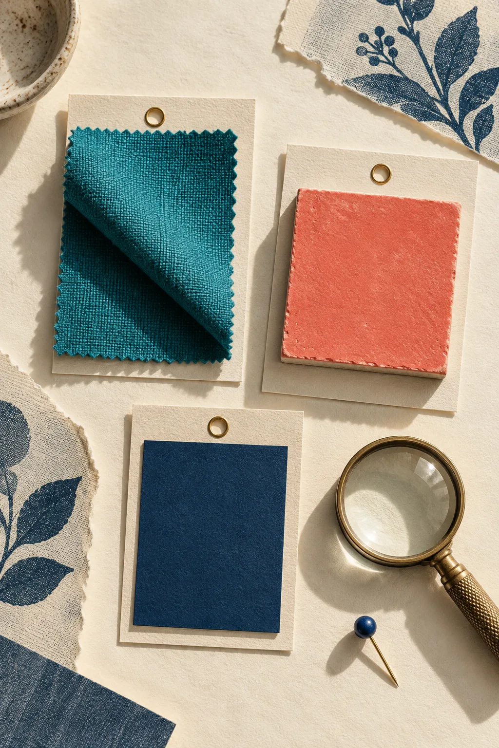Échantillons de matières et puces couleur pour repérer les vraies options