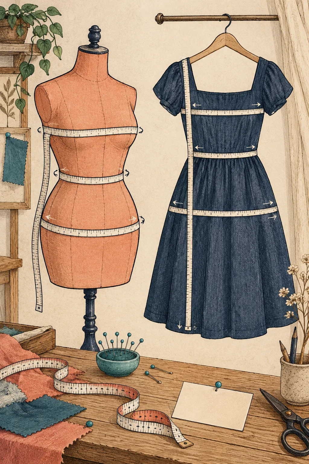 Tableau de tailles et mètre ruban pour une boutique Shopify internationale
