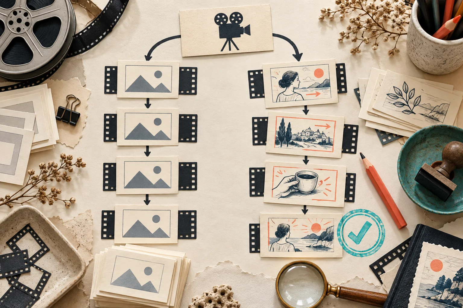 Arbitrage visuel entre modèle répétable et storyboard sur mesure