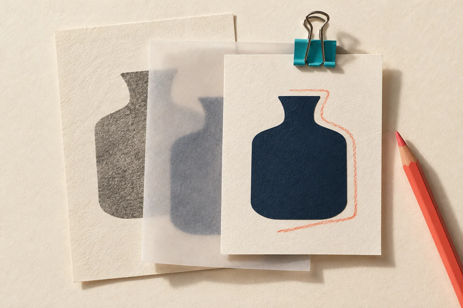 Calques papier illustrant une correction non destructive